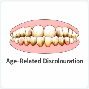 Age related teeth discoloration close up