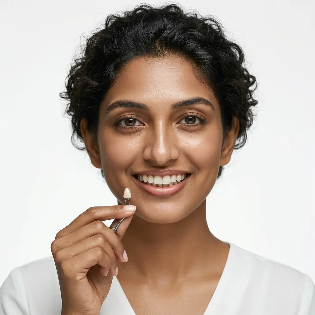 Dentist performing dental veneers treatment on patient in modern dental clinic