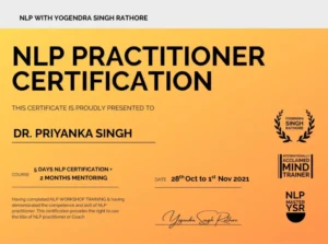 Dr. Priyannka NLP Practitioner certification for neuro-linguistic programming training