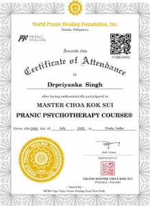 Dr. Priyannka Pranic Psychotherapy certification for emotional and mental healing
