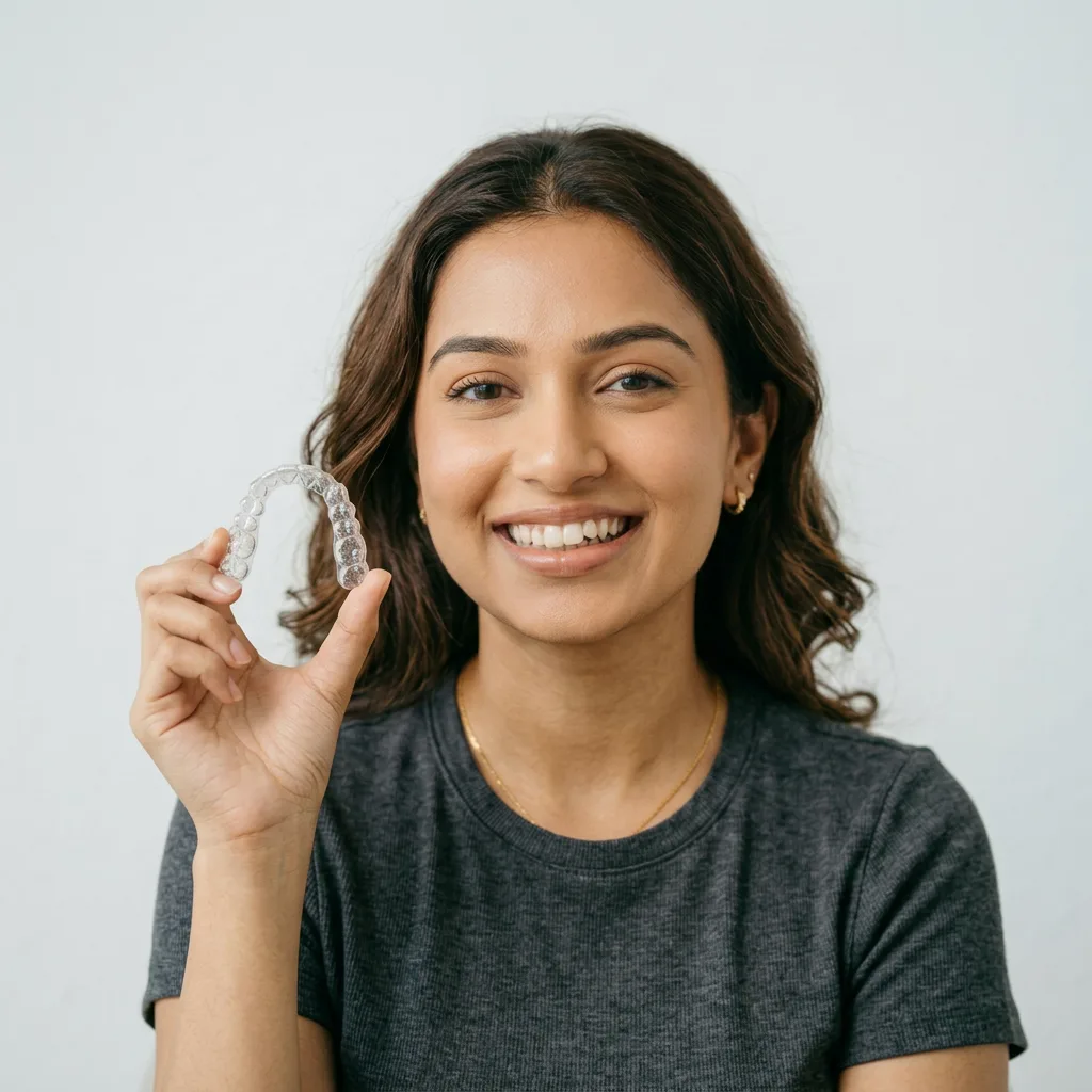 Orthodontic braces treatment in Vasant Vihar with dentist fixing metal braces on patient teeth